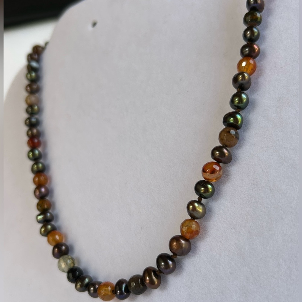 Precious Tahitian/Peacock Pearl and Amber Necklace